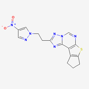 molecular formula C15H13N7O2S B10954387 2-[2-(4-nitro-1H-pyrazol-1-yl)ethyl]-9,10-dihydro-8H-cyclopenta[4,5]thieno[3,2-e][1,2,4]triazolo[1,5-c]pyrimidine 