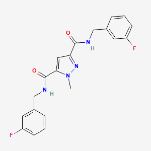 molecular formula C20H18F2N4O2 B10954420 N,N'-bis(3-fluorobenzyl)-1-methyl-1H-pyrazole-3,5-dicarboxamide 