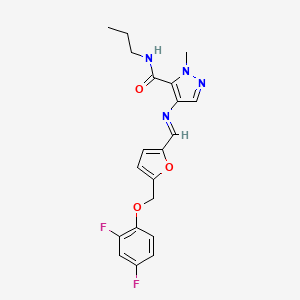 molecular formula C20H20F2N4O3 B10954441 4-{[(E)-{5-[(2,4-difluorophenoxy)methyl]furan-2-yl}methylidene]amino}-1-methyl-N-propyl-1H-pyrazole-5-carboxamide 