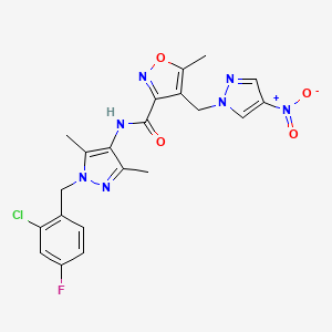 molecular formula C21H19ClFN7O4 B10954546 N-[1-(2-chloro-4-fluorobenzyl)-3,5-dimethyl-1H-pyrazol-4-yl]-5-methyl-4-[(4-nitro-1H-pyrazol-1-yl)methyl]-1,2-oxazole-3-carboxamide 