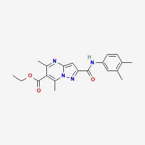 molecular formula C20H22N4O3 B10954563 Ethyl 2-[(3,4-dimethylphenyl)carbamoyl]-5,7-dimethylpyrazolo[1,5-a]pyrimidine-6-carboxylate 