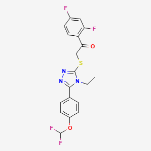 molecular formula C19H15F4N3O2S B10954586 2-[[5-[4-(Difluoromethoxy)phenyl]-4-ethyl-1,2,4-triazol-3-yl]sulfanyl]-1-(2,4-difluorophenyl)ethanone CAS No. 7168-29-8