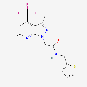 2-[3,6-dimethyl-4-(trifluoromethyl)-1H-pyrazolo[3,4-b]pyridin-1-yl]-N-(thiophen-2-ylmethyl)acetamide