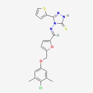 4-{[(E)-{5-[(4-chloro-3,5-dimethylphenoxy)methyl]furan-2-yl}methylidene]amino}-5-(thiophen-2-yl)-4H-1,2,4-triazole-3-thiol