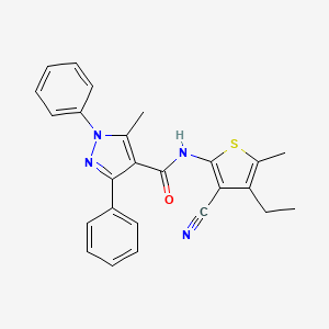 molecular formula C25H22N4OS B10954649 N-(3-cyano-4-ethyl-5-methylthiophen-2-yl)-5-methyl-1,3-diphenyl-1H-pyrazole-4-carboxamide 