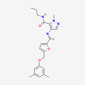 molecular formula C22H26N4O3 B10954693 4-{[(E)-{5-[(3,5-dimethylphenoxy)methyl]furan-2-yl}methylidene]amino}-1-methyl-N-propyl-1H-pyrazole-5-carboxamide 