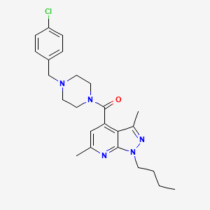 molecular formula C24H30ClN5O B10954708 (1-butyl-3,6-dimethyl-1H-pyrazolo[3,4-b]pyridin-4-yl)[4-(4-chlorobenzyl)piperazin-1-yl]methanone 