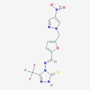 4-{[(E)-{5-[(4-nitro-1H-pyrazol-1-yl)methyl]furan-2-yl}methylidene]amino}-5-(trifluoromethyl)-4H-1,2,4-triazole-3-thiol