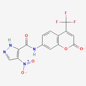 molecular formula C14H7F3N4O5 B10954789 4-nitro-N-[2-oxo-4-(trifluoromethyl)-2H-chromen-7-yl]-1H-pyrazole-3-carboxamide 