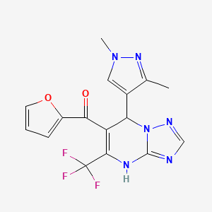 molecular formula C16H13F3N6O2 B10954894 [7-(1,3-dimethyl-1H-pyrazol-4-yl)-5-(trifluoromethyl)-4,7-dihydro[1,2,4]triazolo[1,5-a]pyrimidin-6-yl](furan-2-yl)methanone 