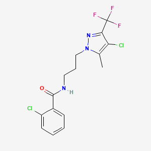 molecular formula C15H14Cl2F3N3O B10955004 2-chloro-N-{3-[4-chloro-5-methyl-3-(trifluoromethyl)-1H-pyrazol-1-yl]propyl}benzamide 