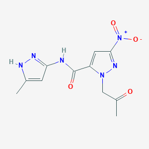 molecular formula C11H12N6O4 B10955073 N-(3-methyl-1H-pyrazol-5-yl)-3-nitro-1-(2-oxopropyl)-1H-pyrazole-5-carboxamide 