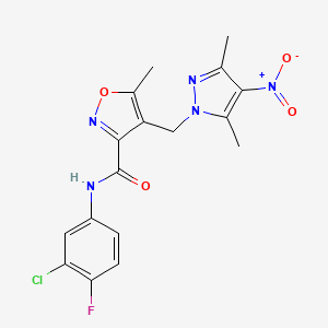 N-(3-chloro-4-fluorophenyl)-4-[(3,5-dimethyl-4-nitro-1H-pyrazol-1-yl)methyl]-5-methyl-1,2-oxazole-3-carboxamide