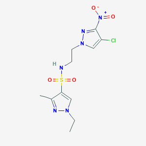 molecular formula C11H15ClN6O4S B10955142 N-[2-(4-chloro-3-nitro-1H-pyrazol-1-yl)ethyl]-1-ethyl-3-methyl-1H-pyrazole-4-sulfonamide 