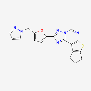 molecular formula C18H14N6OS B10955199 2-[5-(1H-Pyrazol-1-ylmethyl)-2-furyl]-9,10-dihydro-8H-cyclopenta[4,5]thieno[3,2-E][1,2,4]triazolo[1,5-C]pyrimidine 