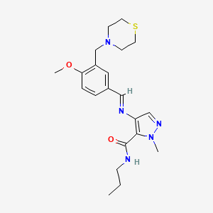 4-({(E)-[4-methoxy-3-(thiomorpholin-4-ylmethyl)phenyl]methylidene}amino)-1-methyl-N-propyl-1H-pyrazole-5-carboxamide