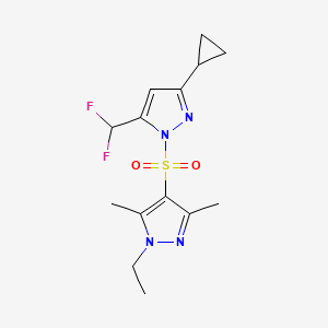 molecular formula C14H18F2N4O2S B10955313 4-{[3-cyclopropyl-5-(difluoromethyl)-1H-pyrazol-1-yl]sulfonyl}-1-ethyl-3,5-dimethyl-1H-pyrazole 