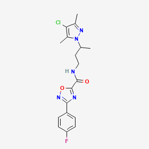 molecular formula C18H19ClFN5O2 B10955393 N-[3-(4-chloro-3,5-dimethyl-1H-pyrazol-1-yl)butyl]-3-(4-fluorophenyl)-1,2,4-oxadiazole-5-carboxamide 