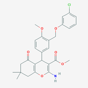 methyl 2-amino-4-{3-[(3-chlorophenoxy)methyl]-4-methoxyphenyl}-7,7-dimethyl-5-oxo-5,6,7,8-tetrahydro-4H-chromene-3-carboxylate