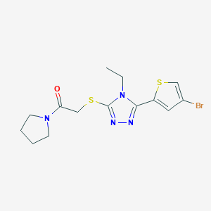 molecular formula C14H17BrN4OS2 B10955479 2-{[5-(4-bromothiophen-2-yl)-4-ethyl-4H-1,2,4-triazol-3-yl]sulfanyl}-1-(pyrrolidin-1-yl)ethanone 