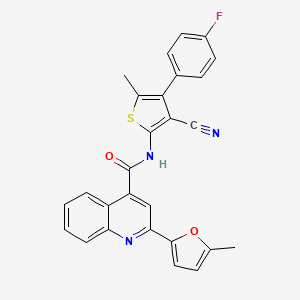 molecular formula C27H18FN3O2S B10955482 N-[3-cyano-4-(4-fluorophenyl)-5-methylthiophen-2-yl]-2-(5-methylfuran-2-yl)quinoline-4-carboxamide 