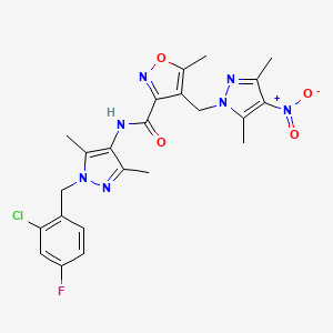 molecular formula C23H23ClFN7O4 B10955540 N-[1-(2-chloro-4-fluorobenzyl)-3,5-dimethyl-1H-pyrazol-4-yl]-4-[(3,5-dimethyl-4-nitro-1H-pyrazol-1-yl)methyl]-5-methyl-1,2-oxazole-3-carboxamide 