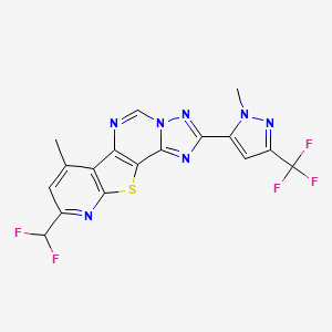 molecular formula C17H10F5N7S B10955557 13-(difluoromethyl)-11-methyl-4-[2-methyl-5-(trifluoromethyl)pyrazol-3-yl]-16-thia-3,5,6,8,14-pentazatetracyclo[7.7.0.02,6.010,15]hexadeca-1(9),2,4,7,10(15),11,13-heptaene 