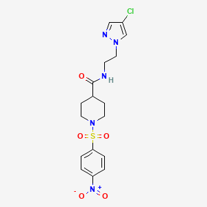 molecular formula C17H20ClN5O5S B10955567 N-[2-(4-chloro-1H-pyrazol-1-yl)ethyl]-1-[(4-nitrophenyl)sulfonyl]piperidine-4-carboxamide 