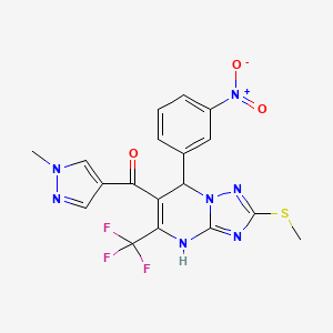 molecular formula C18H14F3N7O3S B10955582 (1-methyl-1H-pyrazol-4-yl)[2-(methylsulfanyl)-7-(3-nitrophenyl)-5-(trifluoromethyl)-4,7-dihydro[1,2,4]triazolo[1,5-a]pyrimidin-6-yl]methanone 