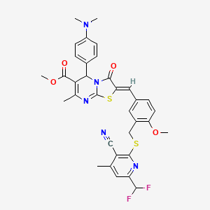 Methyl 2-{(Z)-1-[3-({[3-cyano-6-(difluoromethyl)-4-methyl-2-pyridyl]sulfanyl}methyl)-4-methoxyphenyl]methylidene}-5-[4-(dimethylamino)phenyl]-7-methyl-3-oxo-5H-[1,3]thiazolo[3,2-A]pyrimidine-6(3H)-car