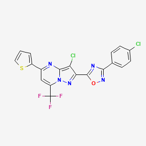 3-Chloro-2-[3-(4-chlorophenyl)-1,2,4-oxadiazol-5-yl]-5-(thiophen-2-yl)-7-(trifluoromethyl)pyrazolo[1,5-a]pyrimidine