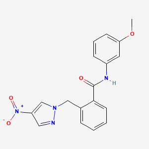 molecular formula C18H16N4O4 B10955715 N-(3-methoxyphenyl)-2-[(4-nitro-1H-pyrazol-1-yl)methyl]benzamide 