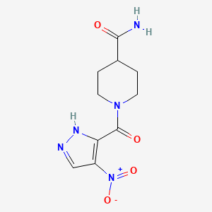 molecular formula C10H13N5O4 B10955738 1-[(4-nitro-1H-pyrazol-3-yl)carbonyl]piperidine-4-carboxamide 