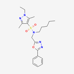 1-ethyl-3,5-dimethyl-N-pentyl-N-[(5-phenyl-1,3,4-oxadiazol-2-yl)methyl]-1H-pyrazole-4-sulfonamide