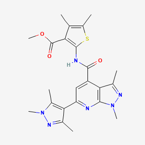 molecular formula C23H26N6O3S B10955779 methyl 2-({[1,3-dimethyl-6-(1,3,5-trimethyl-1H-pyrazol-4-yl)-1H-pyrazolo[3,4-b]pyridin-4-yl]carbonyl}amino)-4,5-dimethylthiophene-3-carboxylate 