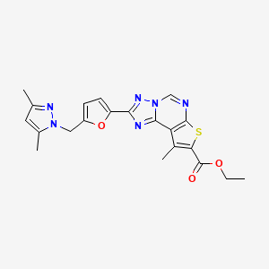 molecular formula C21H20N6O3S B10955787 Ethyl 2-{5-[(3,5-dimethyl-1H-pyrazol-1-YL)methyl]-2-furyl}-9-methylthieno[3,2-E][1,2,4]triazolo[1,5-C]pyrimidine-8-carboxylate 