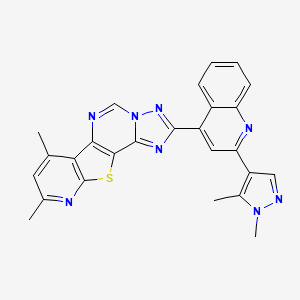 4-[2-(1,5-dimethylpyrazol-4-yl)quinolin-4-yl]-11,13-dimethyl-16-thia-3,5,6,8,14-pentazatetracyclo[7.7.0.02,6.010,15]hexadeca-1(9),2,4,7,10(15),11,13-heptaene