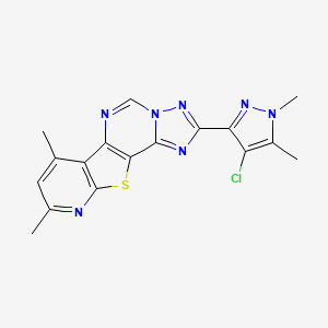 molecular formula C17H14ClN7S B10955843 4-(4-chloro-1,5-dimethylpyrazol-3-yl)-11,13-dimethyl-16-thia-3,5,6,8,14-pentazatetracyclo[7.7.0.02,6.010,15]hexadeca-1(9),2,4,7,10(15),11,13-heptaene 