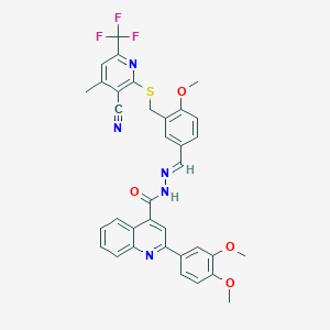 molecular formula C35H28F3N5O4S B10955931 N'-{(E)-[3-({[3-cyano-4-methyl-6-(trifluoromethyl)pyridin-2-yl]sulfanyl}methyl)-4-methoxyphenyl]methylidene}-2-(3,4-dimethoxyphenyl)quinoline-4-carbohydrazide 