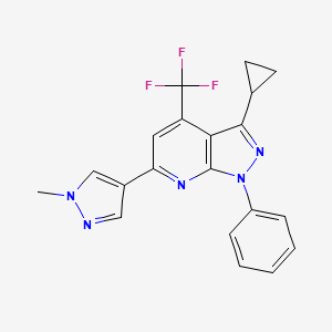 molecular formula C20H16F3N5 B10955946 3-cyclopropyl-6-(1-methyl-1H-pyrazol-4-yl)-1-phenyl-4-(trifluoromethyl)-1H-pyrazolo[3,4-b]pyridine 