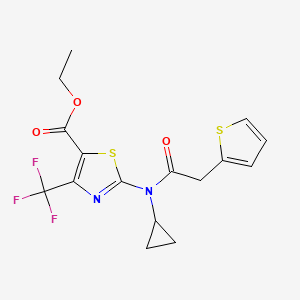 molecular formula C16H15F3N2O3S2 B10955954 Ethyl 2-[cyclopropyl(thiophen-2-ylacetyl)amino]-4-(trifluoromethyl)-1,3-thiazole-5-carboxylate 