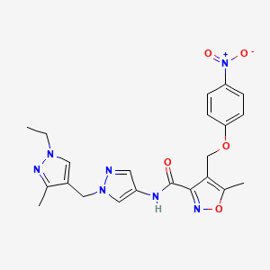 molecular formula C22H23N7O5 B10955975 N-{1-[(1-ethyl-3-methyl-1H-pyrazol-4-yl)methyl]-1H-pyrazol-4-yl}-5-methyl-4-[(4-nitrophenoxy)methyl]-1,2-oxazole-3-carboxamide 