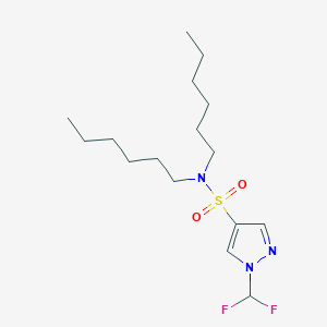 molecular formula C16H29F2N3O2S B10955996 1-(difluoromethyl)-N,N-dihexyl-1H-pyrazole-4-sulfonamide 