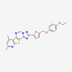 molecular formula C25H21N5O3S B10956007 4-[5-[(4-ethoxyphenoxy)methyl]furan-2-yl]-11,13-dimethyl-16-thia-3,5,6,8,14-pentazatetracyclo[7.7.0.02,6.010,15]hexadeca-1(9),2,4,7,10(15),11,13-heptaene 