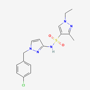 molecular formula C16H18ClN5O2S B10956015 N-[1-(4-chlorobenzyl)-1H-pyrazol-3-yl]-1-ethyl-3-methyl-1H-pyrazole-4-sulfonamide 