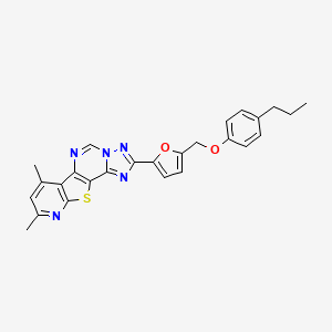 molecular formula C26H23N5O2S B10956175 11,13-dimethyl-4-[5-[(4-propylphenoxy)methyl]furan-2-yl]-16-thia-3,5,6,8,14-pentazatetracyclo[7.7.0.02,6.010,15]hexadeca-1(9),2,4,7,10(15),11,13-heptaene 