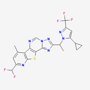 4-[1-[5-cyclopropyl-3-(trifluoromethyl)pyrazol-1-yl]ethyl]-13-(difluoromethyl)-11-methyl-16-thia-3,5,6,8,14-pentazatetracyclo[7.7.0.02,6.010,15]hexadeca-1(9),2,4,7,10(15),11,13-heptaene