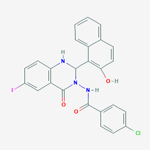 4-chloro-N-[2-(2-hydroxynaphthalen-1-yl)-6-iodo-4-oxo-1,4-dihydroquinazolin-3(2H)-yl]benzamide