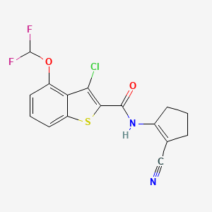 molecular formula C16H11ClF2N2O2S B10956331 3-chloro-N-(2-cyanocyclopent-1-en-1-yl)-4-(difluoromethoxy)-1-benzothiophene-2-carboxamide 