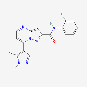 molecular formula C18H15FN6O B10956402 7-(1,5-dimethyl-1H-pyrazol-4-yl)-N-(2-fluorophenyl)pyrazolo[1,5-a]pyrimidine-2-carboxamide 